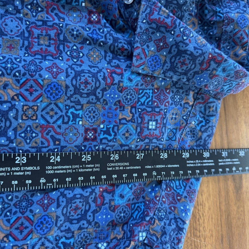 Tasso Elba Geo Design Shirt Mens XL Blue Long Sleeve Button Up Patterned Casual - Picture 7 of 9